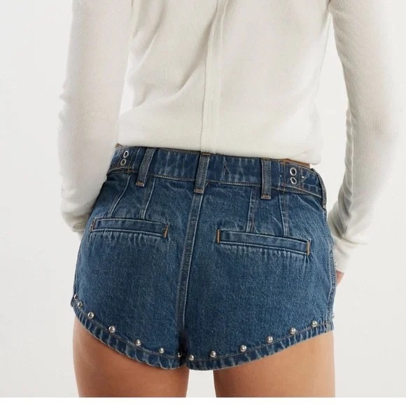 New We The Free by Free People The Cool Kid Denim Micro Studded Shorts sz 31 - Picture 2 of 6
